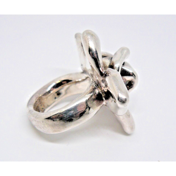 Large Chunky Open Rose Flower 925 Sterling Silver Statement Ring sz 7.5 VTG Gift - Picture 4 of 6